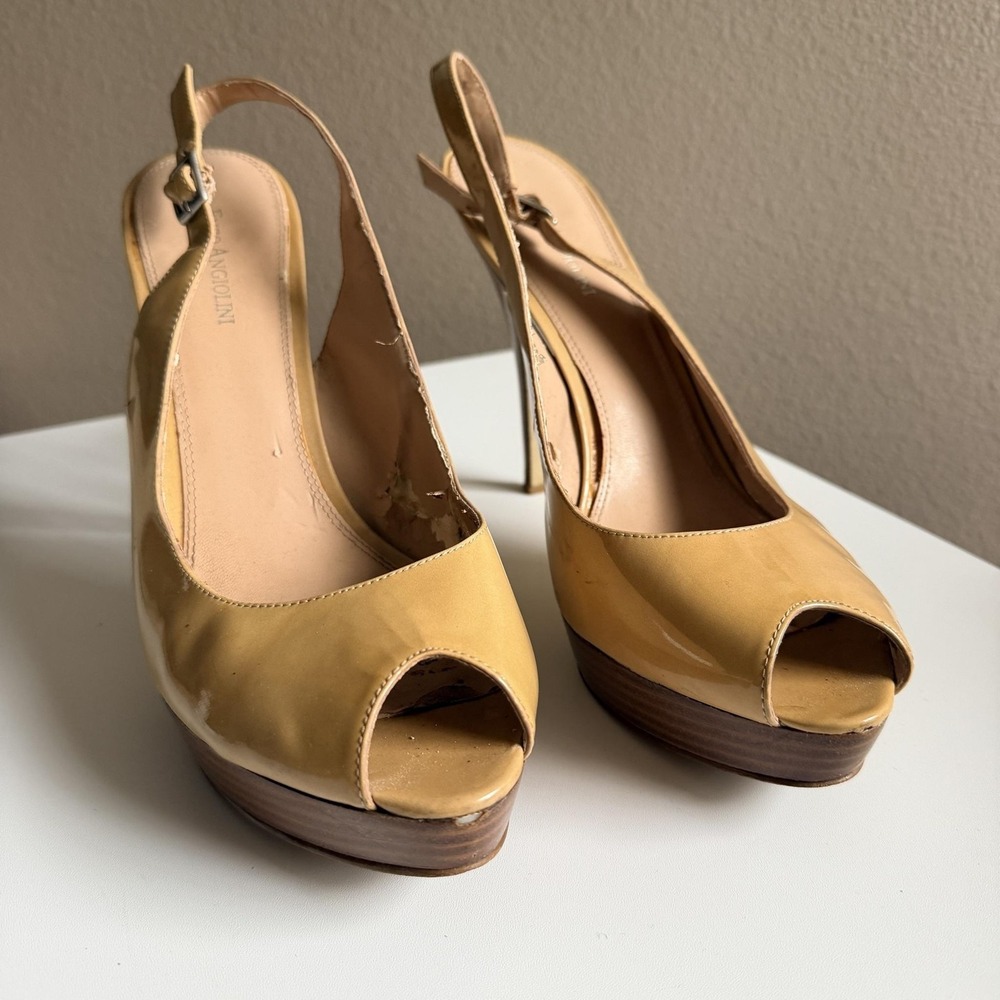 Enzo Angiolini Eastarlite Shoes Womens Size 12 Beige Slingback Peep Toe Heels